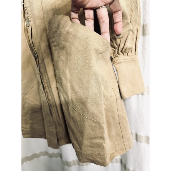 C/MEO Collective Camel Tan Dark Academia Long Puff Sleeves Office Mini Dress 6M - Picture 4 of 11